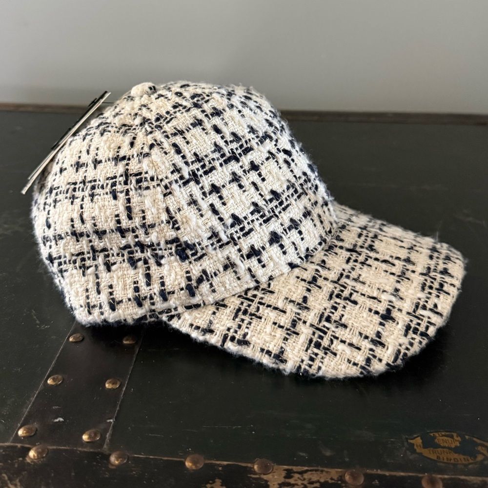 HM Plaid Hat Divided Adjustable Back H&M Black And White Plaid